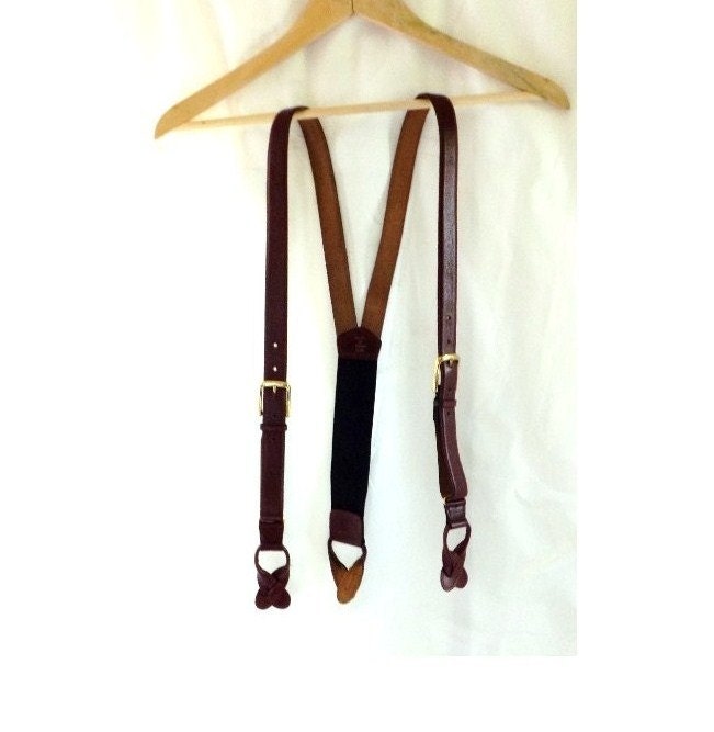 Leather Suspenders / vintage Maroon Leather Suspenders