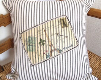 FRENCH POSTCARD PARIS Eiffel Tower, Key Ticking Pillow (1132)
