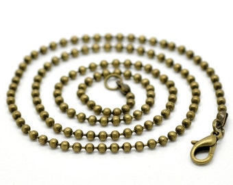 One Dozen (12) Brass Bronze Tone BALL CHAIN Necklaces, lobster clasp, 18" long, 2.4mm fch0087