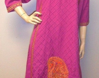 Vintage 70s Ethnic Embroidered BOHO Tunic Dress M-XL