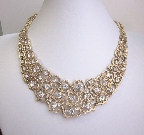 Glamour Vintage Statement Bib Rhinestone Necklace Modern