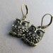 Dangle Oxidized Brass Owl Earrings With Rhinestones
