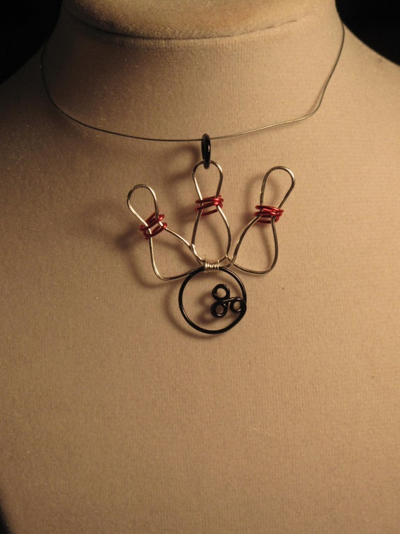 Wire Wrapped Bowling Ball And Pins Pendant by 1ofAkinds on Etsy