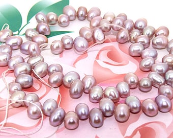 Loose natural lavender rice 6mmx 8mm freshwater cultured Pearl beads FULL STRAND