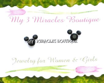 Mickey Mouse Earrings Black Red Clear Birthstone Crystal Studs Minnie July Ruby January Garnet April Diamond Birthday Gift Stocking Stuffer