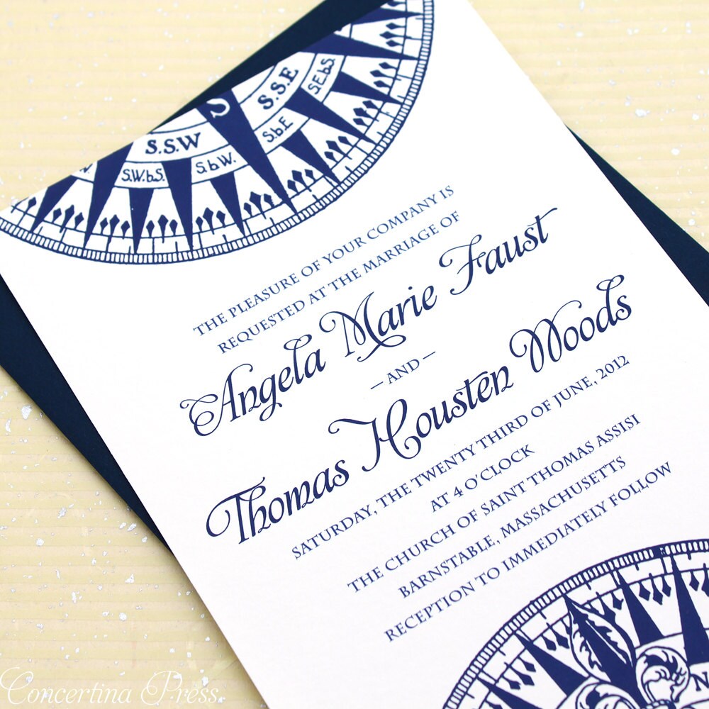 Compass Wedding Invitation Nautical Wedding by ConcertinaPress