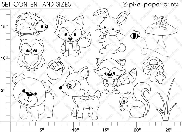 Woodland Animals Digital stamps Clipart by pixelpaperprints