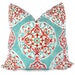Turquoise and Orange Suzani Decorative Pillow Cover, Toss Pillow, Throw Pillow
