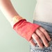 Floral Fingerless gloves Pink & yellow silk OOAK by Jye, Hand-made in France