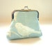Snow bird small purse ice blue silk lining kisslock frame botanical