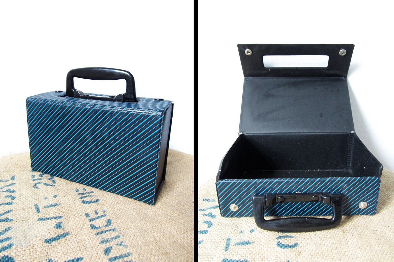 Vintage 80s Cassette Tape Case Holder Blue Vinyl Carrier