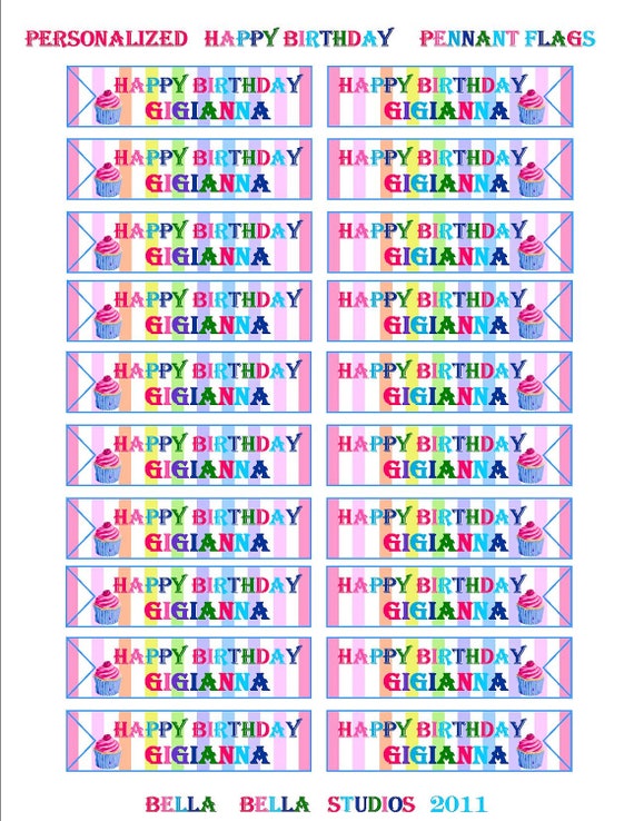 CUSTOM HAPPY BIRTHDAY Printable Pennant Straw Flags - Bella Bella Studios Il_570xn