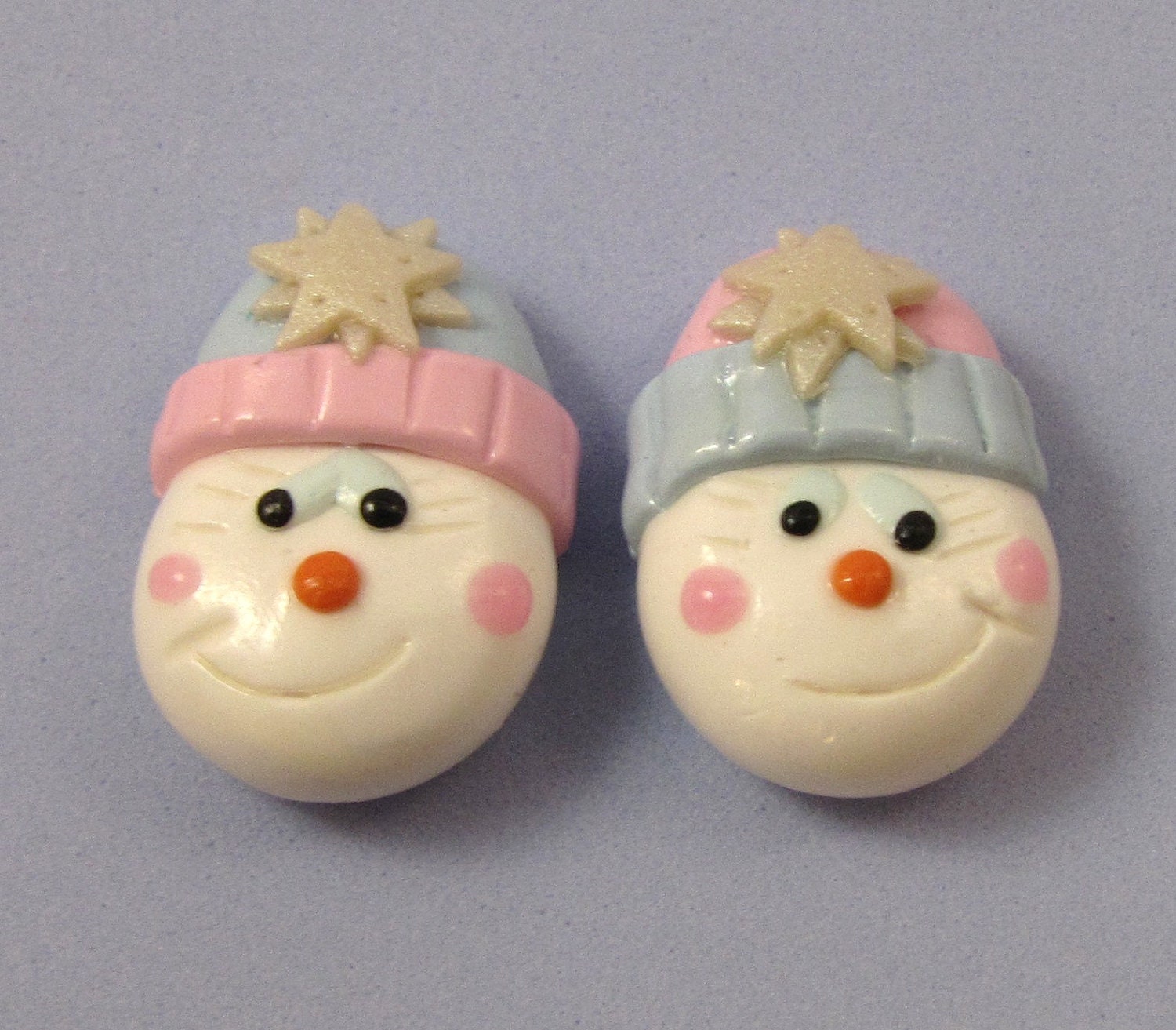 Polymer Clay Winter Hat Snowman Beads set of 2 by RozPetalzBeadz