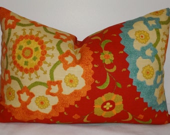 Deep Red Richloom Suzani Print Lumbar Pillow Decorative Pillow Cover 12x18