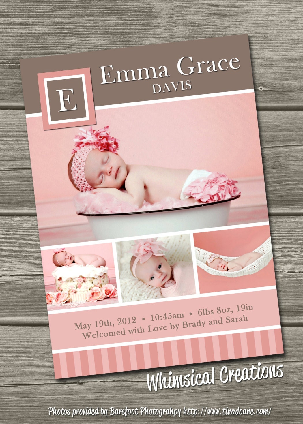 Baby Girl Birth Announcement Digital File Emma I Design