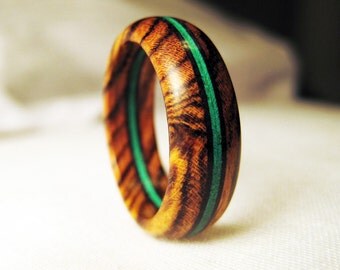 Bocote Wood Ring With Bright Green Veneer