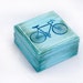 Treasury Wooden Box, Blue box, Treasury Box , Jewelry box , distressed box , vintage, Bicycle, Blue 3 1/2 x 3 1/2 x 2 " - 9 x 9 x4,5 cm