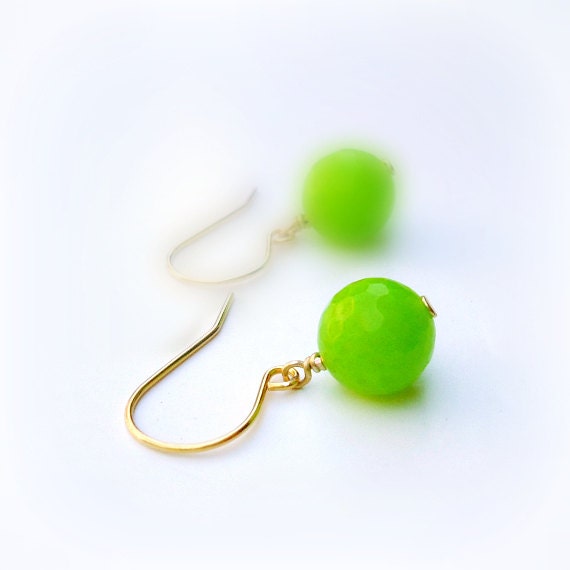 Lime Green Earrings Gold Jewelry Neon Green Fluorescent Bright Agate ...