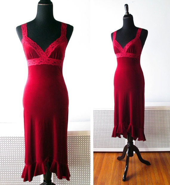 Vintage Red Velvet Slip Dress by Betsey Johnson