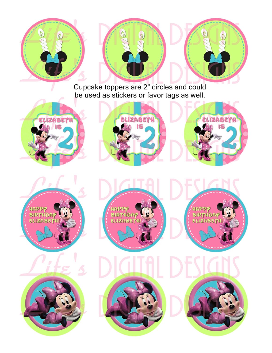 Minnie Mouse Bowtique Cupcake Toppers 2 Birthday Favor