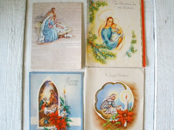 Items similar to Four vintage Christmas cards religious Art Deco ...