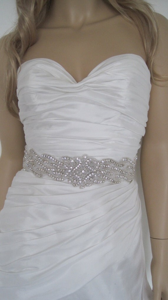 Wedding dress sash belt rhinestone black white gold ivory