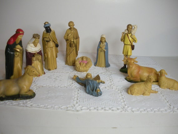 Vintage Hard Plastic Nativity Set