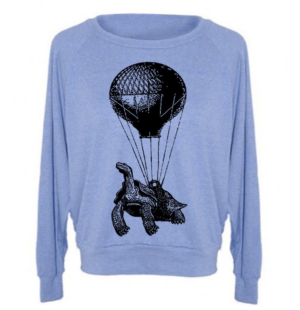 Women's Raglan Sweater Hot Air Balloon Turtle by lastearth on Etsy
