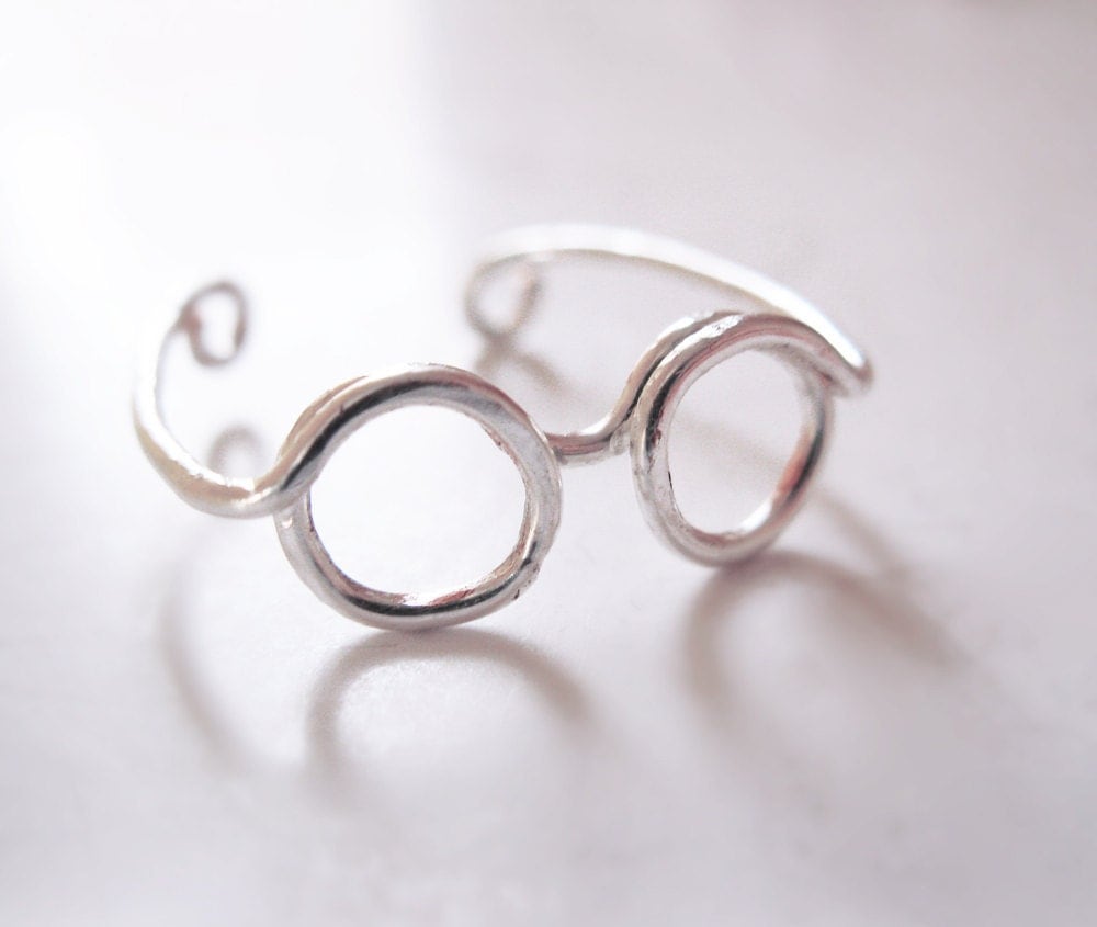 Glasses Ring Adjustable Sterling Silver Ring Wire Wrapped