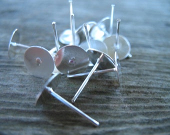 50 Pairs Silver Earring Posts with 8mm Flat Pad Nickel Free
