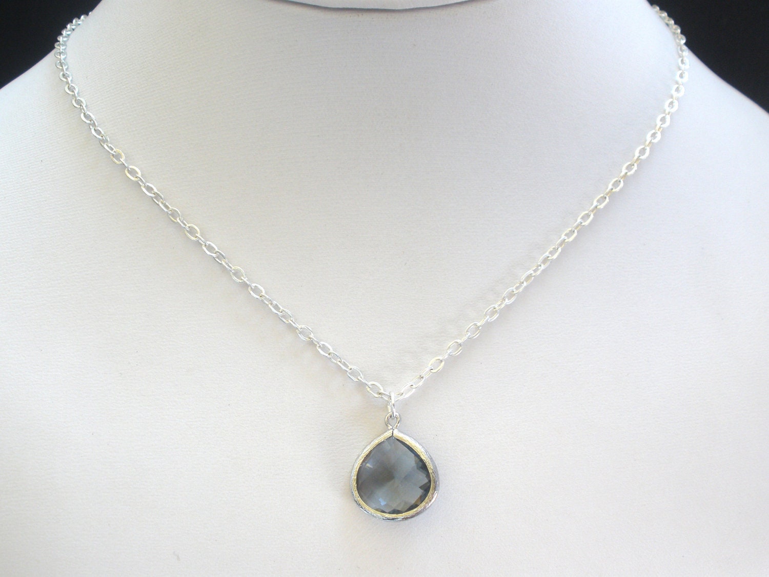 SALE Gray Necklace Grey Necklace Charcoal Pendant Silver