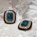 Classy Square Clip Lucite Aqua Rhinestone Earrings