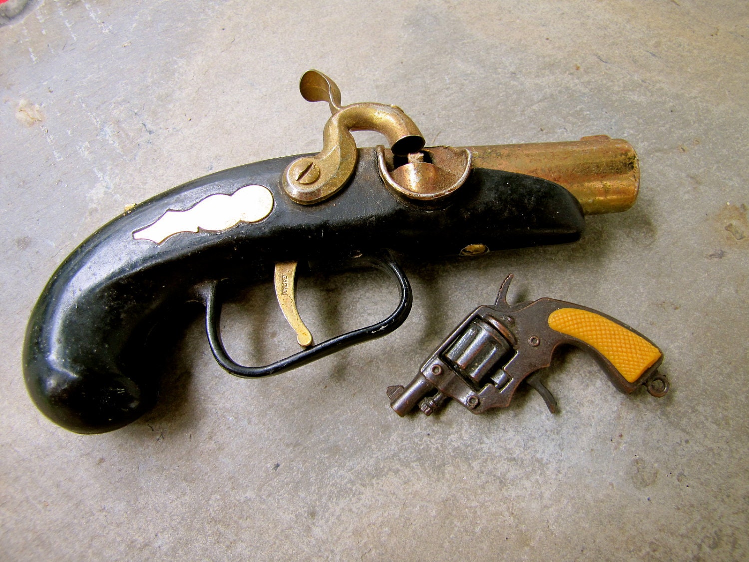 Vintage Toy Flintlock Lighter & Miniature Cap Gun Pistol