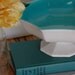 Reserved for Lani Vintage Royal Haeger 3002 Octagonal Pedestal Bowl with Aqua Glazed Interior and White Speckle Outer
