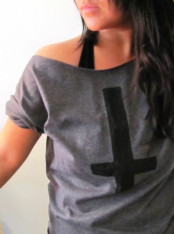 Items similar to FREE SHIPPING - Off Shoulder Cross Tshirt, Hipster ...