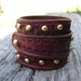 Brass studded chocolate Tooled Leather Wide Wrist Wrap Cuff Bracelet brace