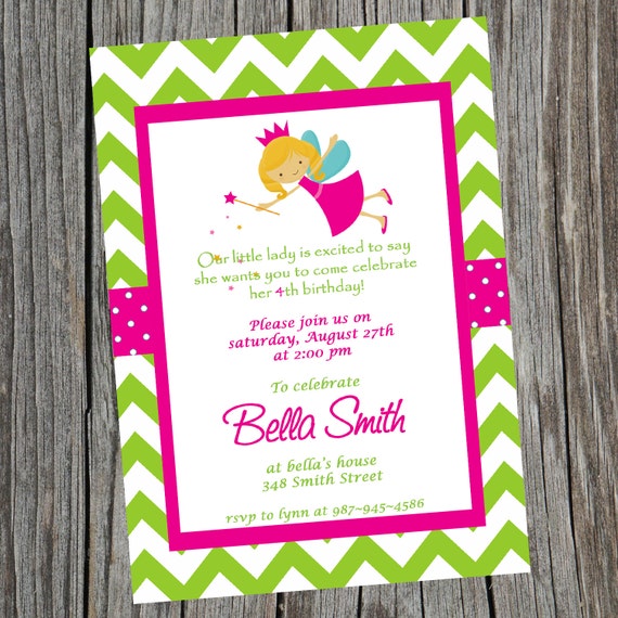 Printable Fairy Princess Birthday Party Invitation. Customized Colorful Invitation. Il_570xn