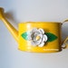 Vintage Rustic Yellow Metal Watering Can 1970s