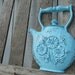 Updated Kitchen Wall Decor vintage resin teapot plaque in distressed aqua "Singled out Teapot"
