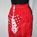 Vintage 50s Mid Century half apron / hankie pocket / red organza / gray white polka dots / mad men housewife