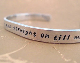 Peter Pan Bracelet - Second Star to the Right - Hand Stamped Cuff in Aluminum, Golden Brass or Sterling Silver - customizable