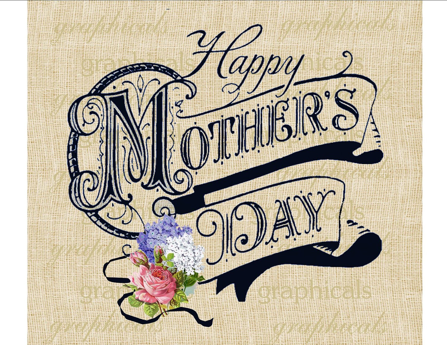 Happy Mothers Day Instant Digital download Hydrangea Roses for