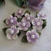 Sale Lavender Satin Flowers with Pearl Center Green Leaves Appliques for Sewing, Crafting, Doll Clothes - 1.5 inches / 38 mm , 12 pieces