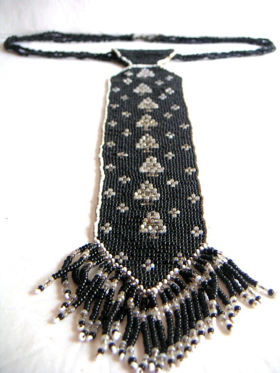 Vintage Native American Beaded Necktie. Seed Beads.