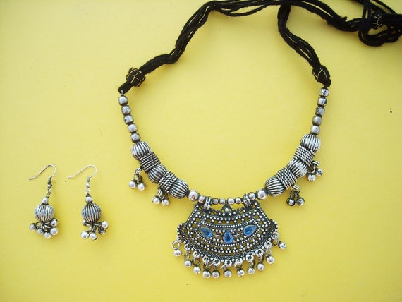 Indian Silver Oxidized Necklace Earring by IndianGujaratMirror