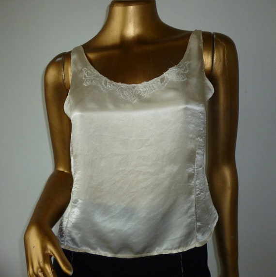 Cream silk camisole/vest top with silver by CrepedeChine on Etsy