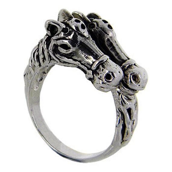 925 Sterling Silver Horse Ring Two Horse Ring Tow by jewelkingthai