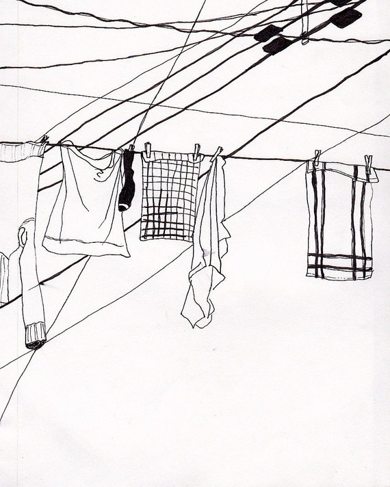 Laundry room art Laundry on a Clothesline 8x10 art by sampanink