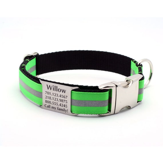 Reflective Dog Collar with Laser Engraved BuiltIn
