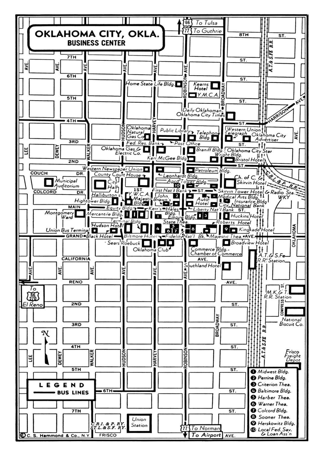 1949 Vintage Map of Oklahoma City Oklahoma Print Poster